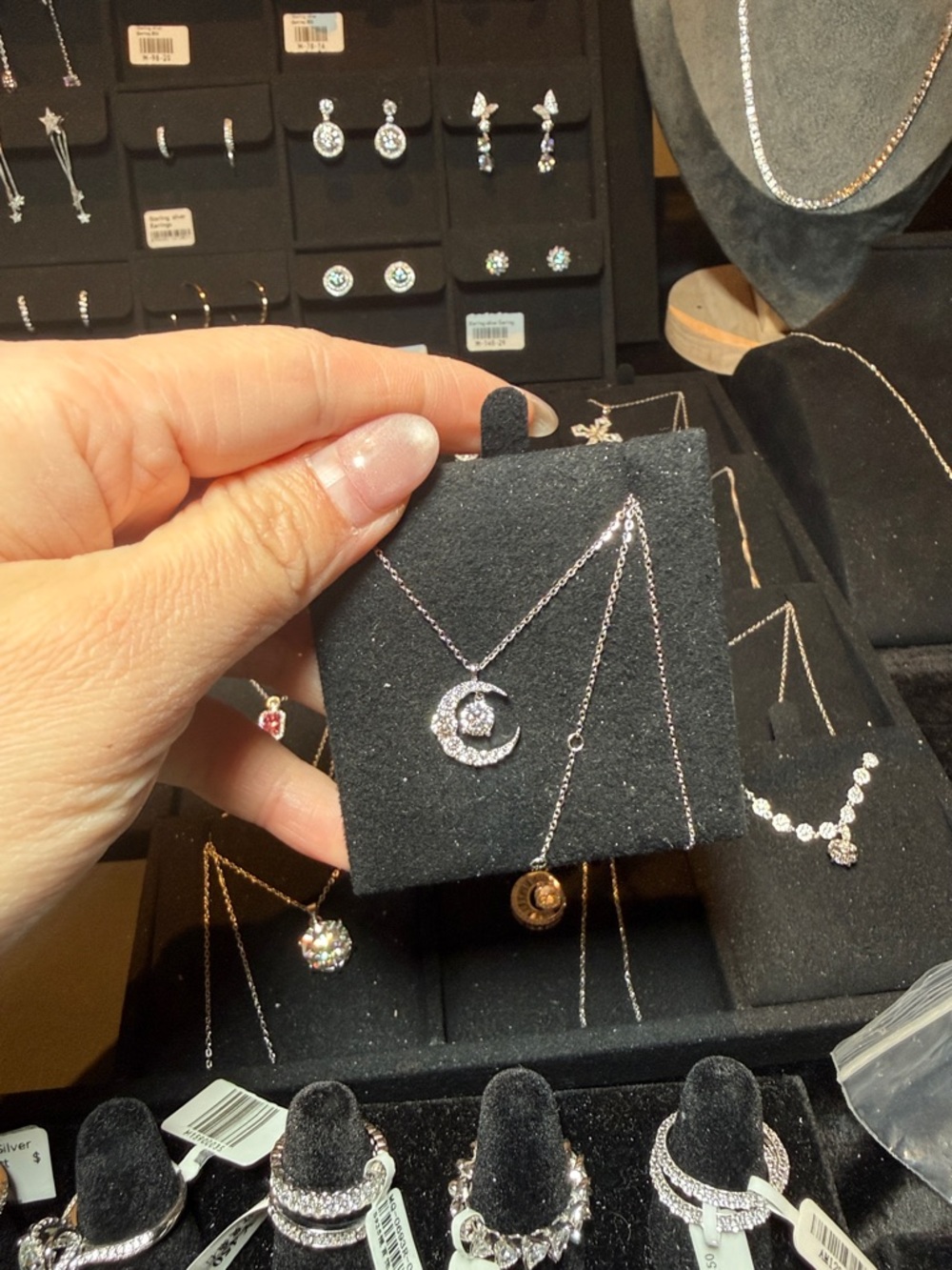 Elegant Silver Moissanite MoonPendant Necklace